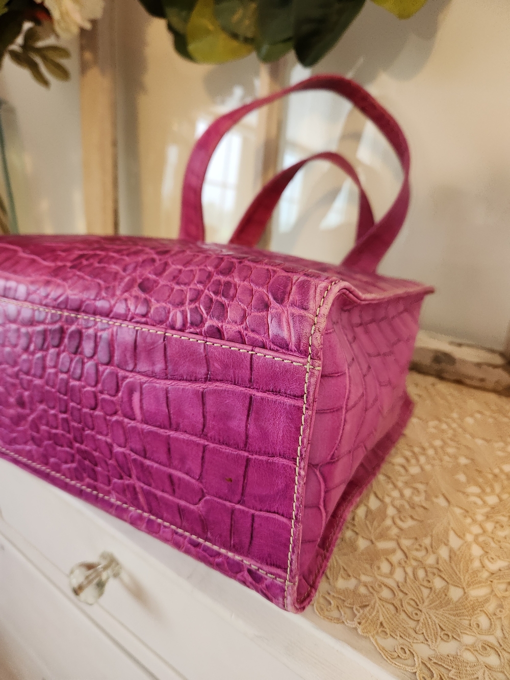 Dooney & Bourke Pink Croc-Embossed Tote Bag - Picture 9 of 12